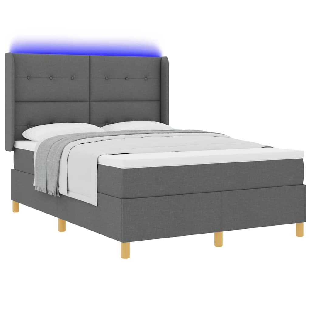 Boxspringbett mit LED-Lichtleisten Grau 140 x 200 cm Stoff