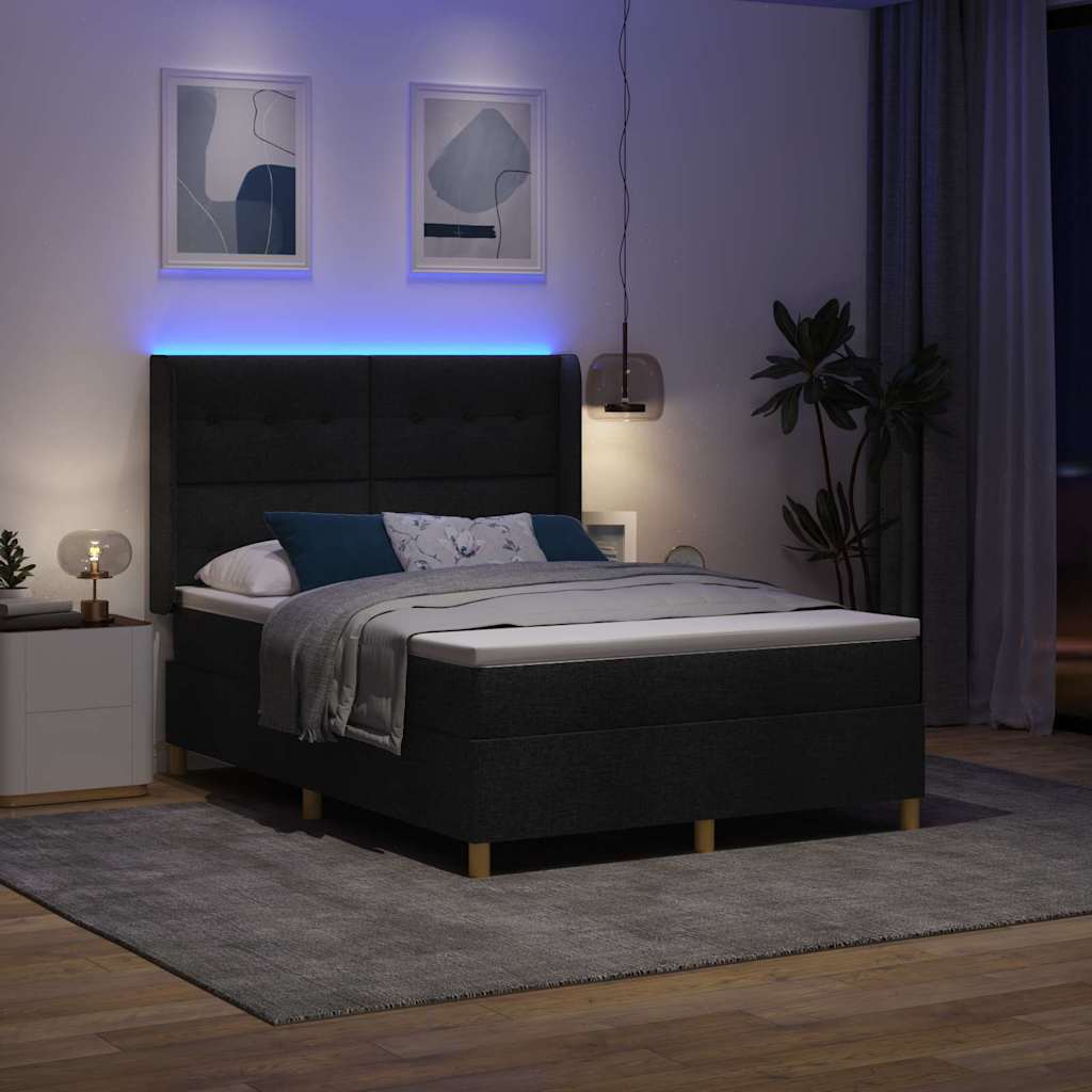 Boxspringbett mit LED-Lichtleisten Schwarz 140 x 200 cm Stoff