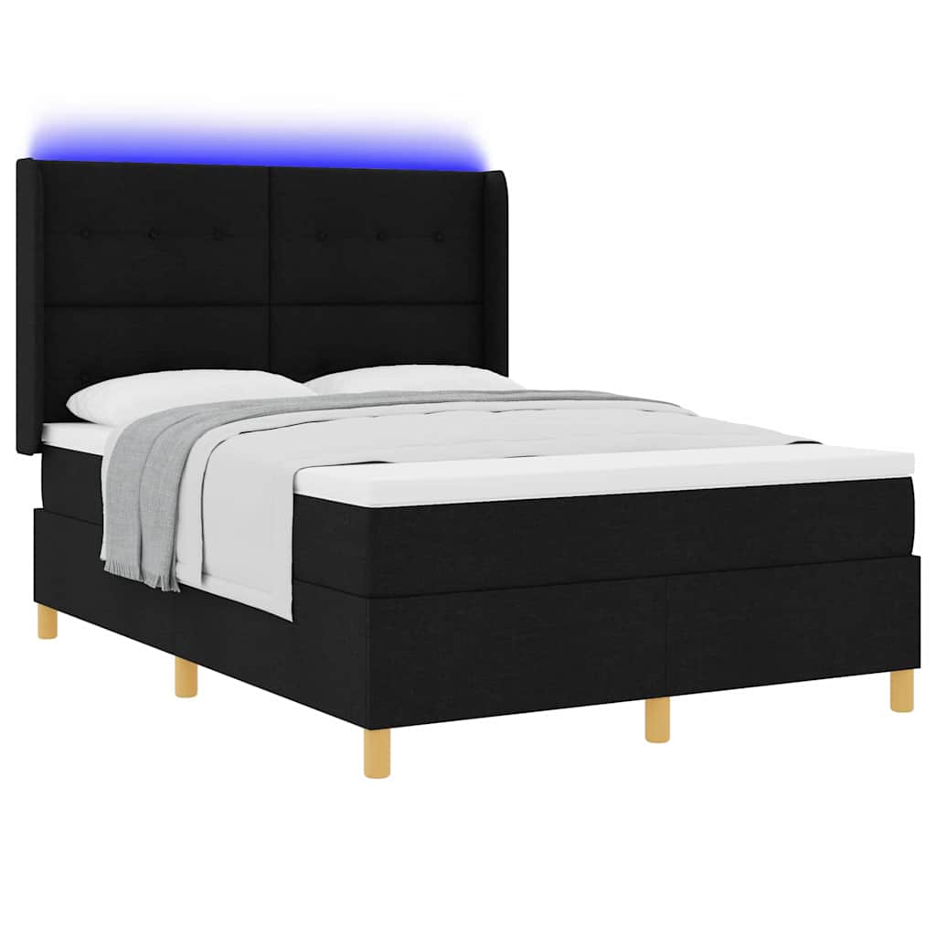 Boxspringbett mit LED-Lichtleisten Schwarz 140 x 200 cm Stoff