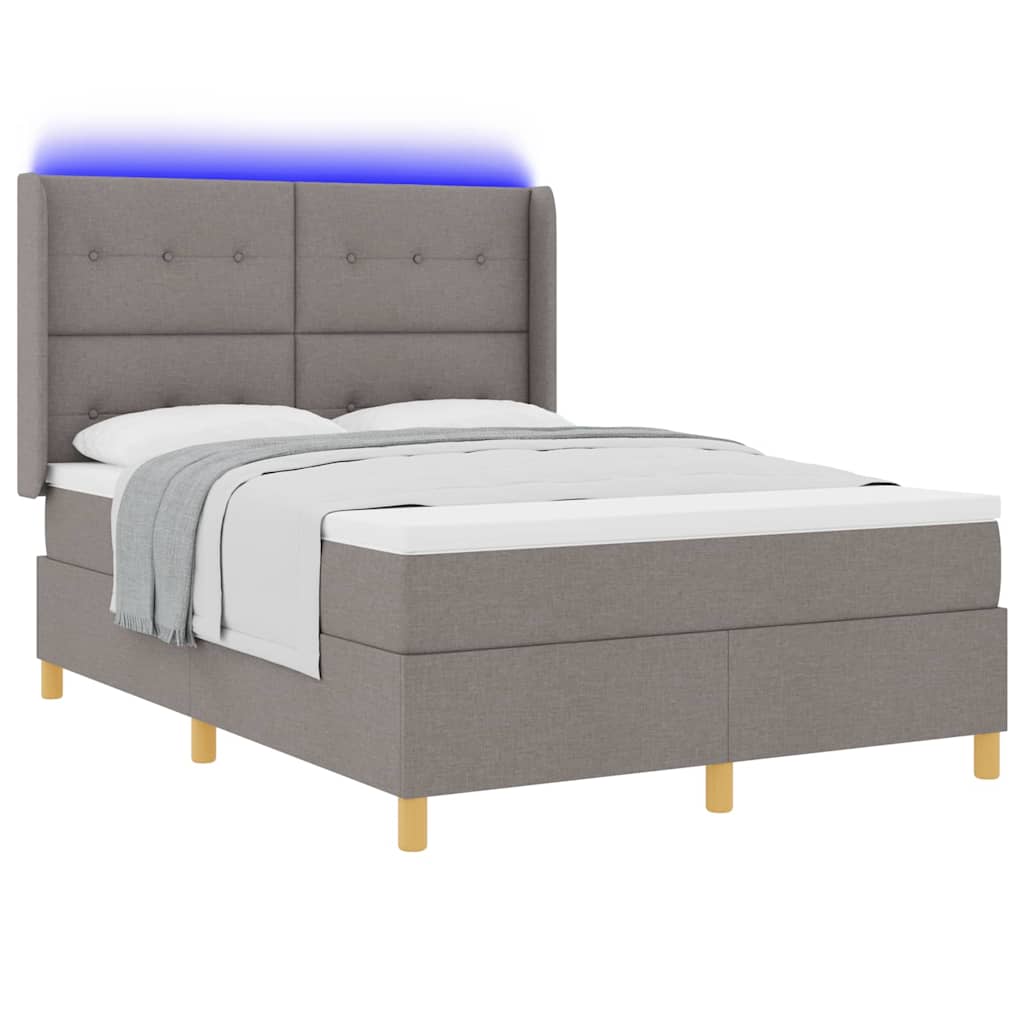 Boxspringbett mit LED-Lichtleisten Taupe 140 x 200 cm Stoff