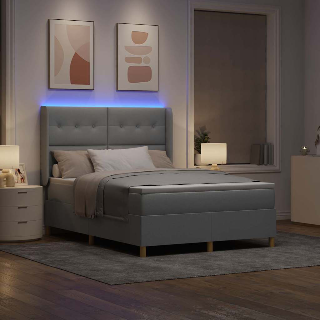 Boxspringbett mit LED-Lichtleisten Hellgrau 160 x 200 cm Stoff