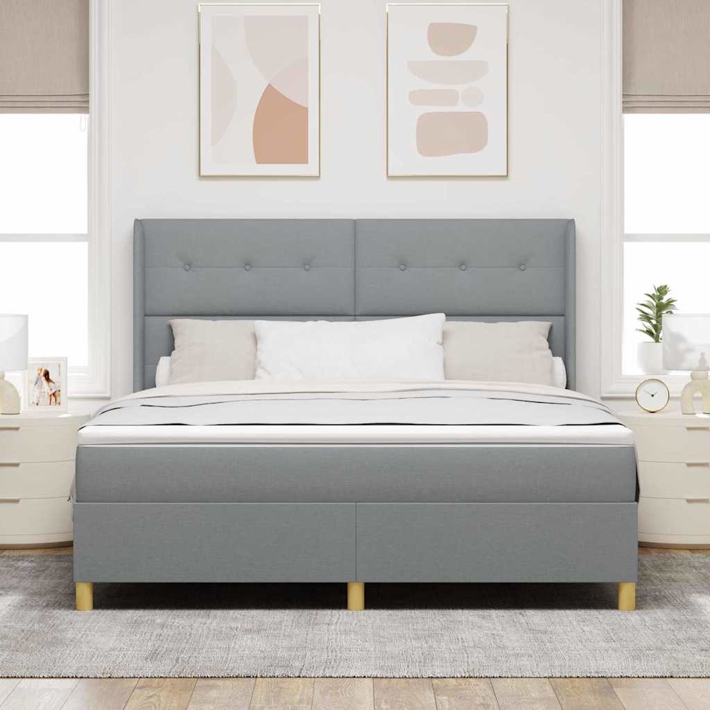 Boxspringbett mit LED-Lichtleisten Hellgrau 180 x 200 cm Stoff