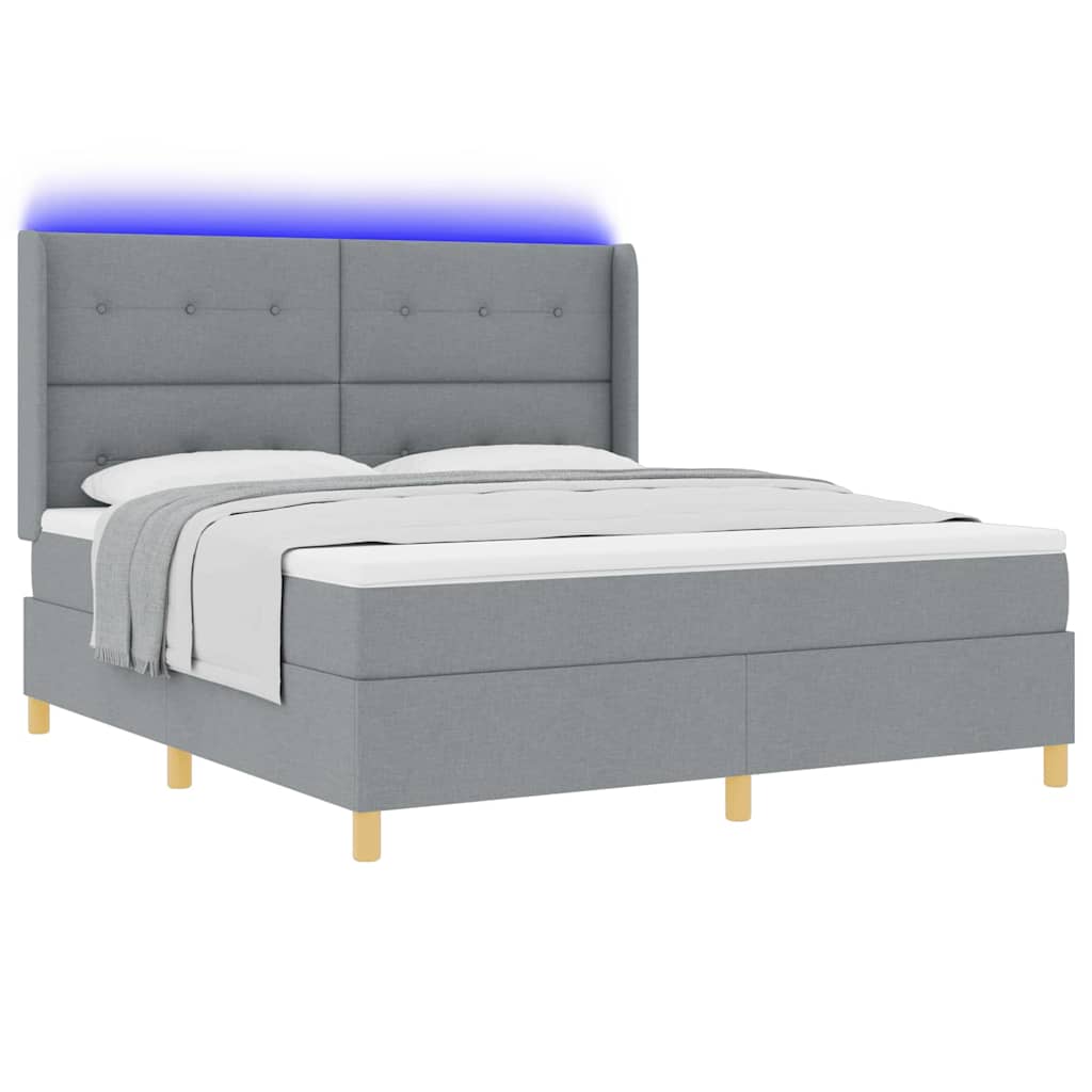 Boxspringbett mit LED-Lichtleisten Hellgrau 180 x 200 cm Stoff