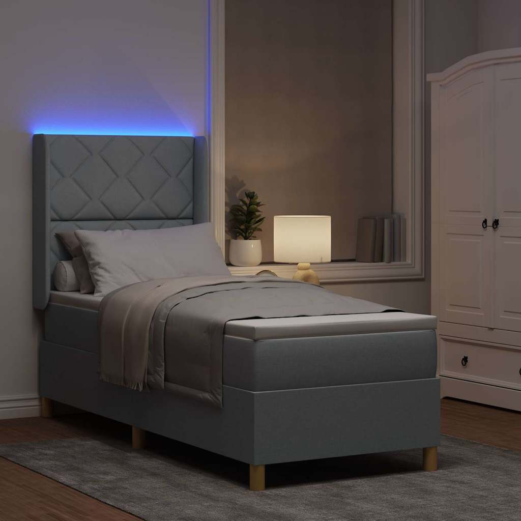 Boxspringbett mit LED-Lichtleisten Hellgrau 80 x 200 cm Stoff