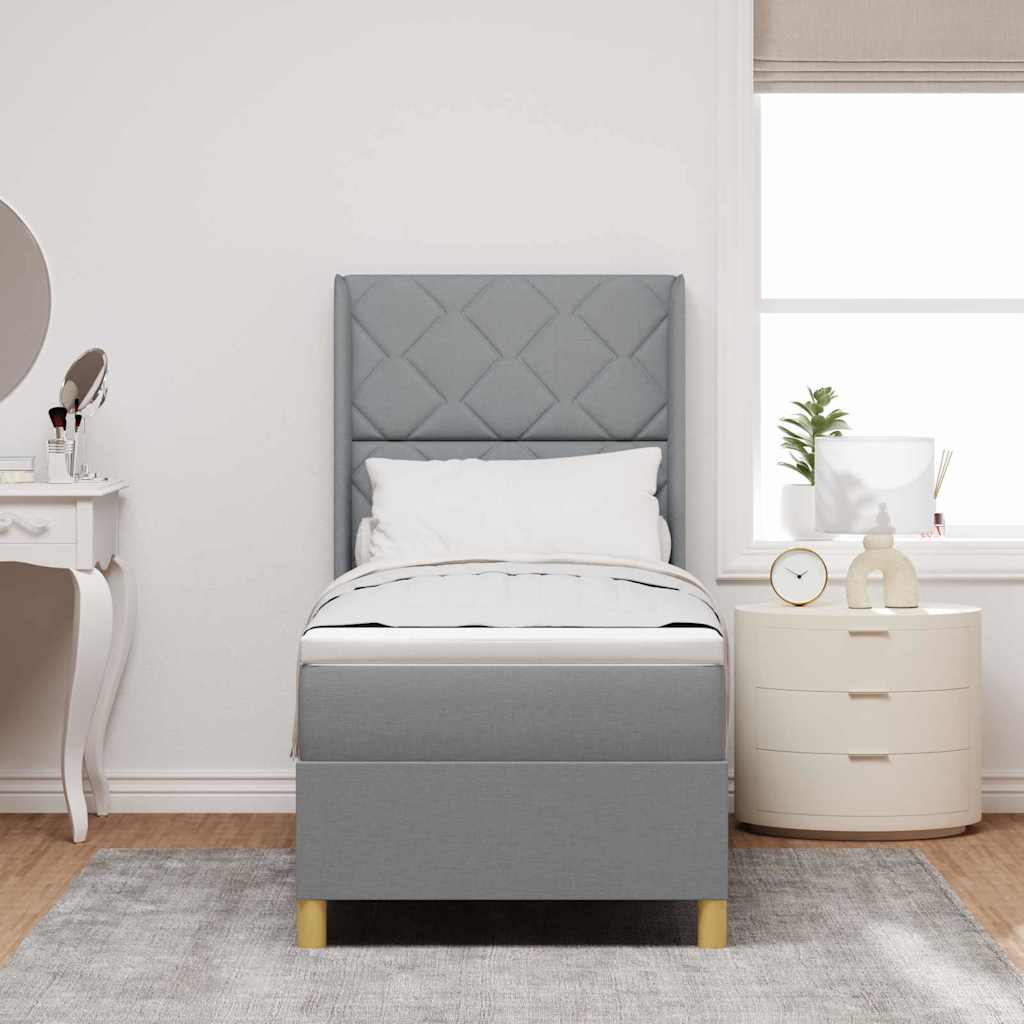Boxspringbett mit LED-Lichtleisten Hellgrau 80 x 200 cm Stoff