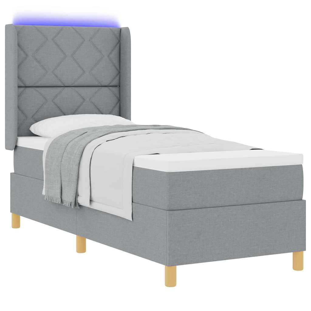 Boxspringbett mit LED-Lichtleisten Hellgrau 80 x 200 cm Stoff