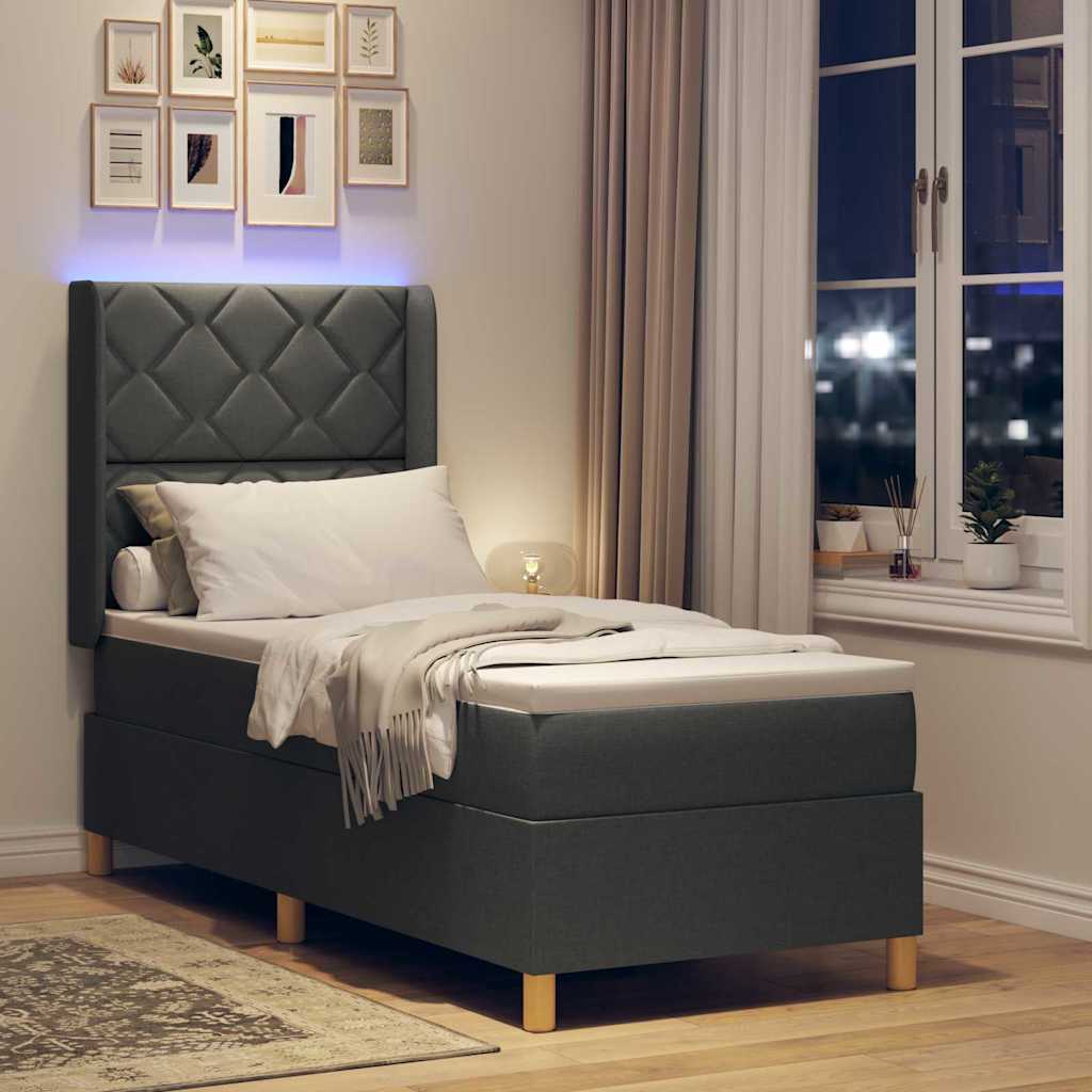 Boxspringbett mit LED-Lichtleisten Grau 80 x 200 cm Stoff