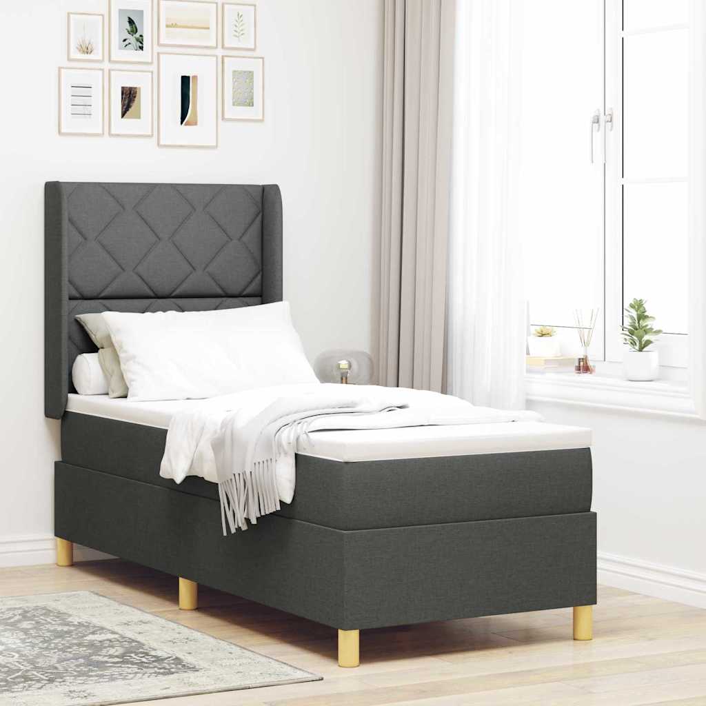 Boxspringbett mit LED-Lichtleisten Grau 80 x 200 cm Stoff