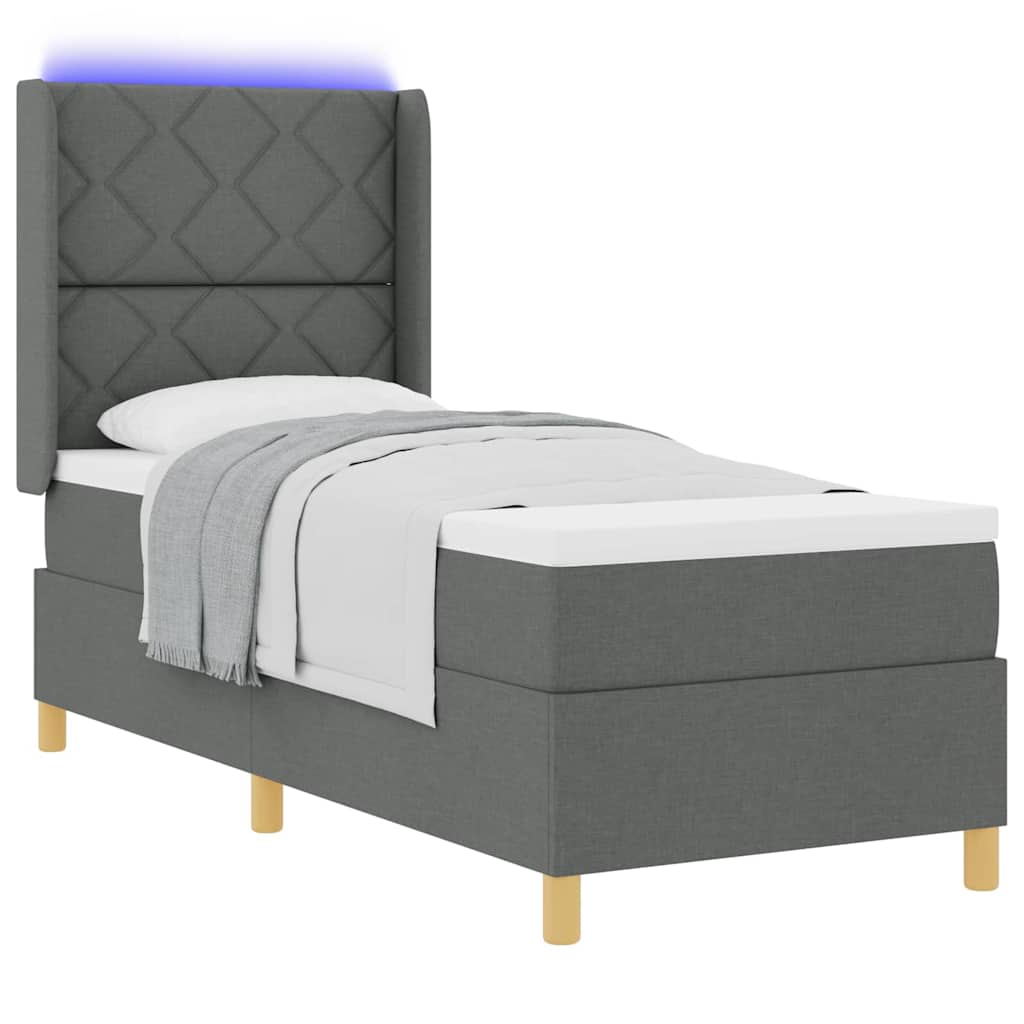 Boxspringbett mit LED-Lichtleisten Grau 80 x 200 cm Stoff