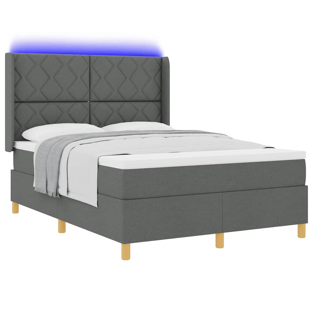 Boxspringbett mit LED-Lichtleisten Grau 140 x 200 cm Stoff