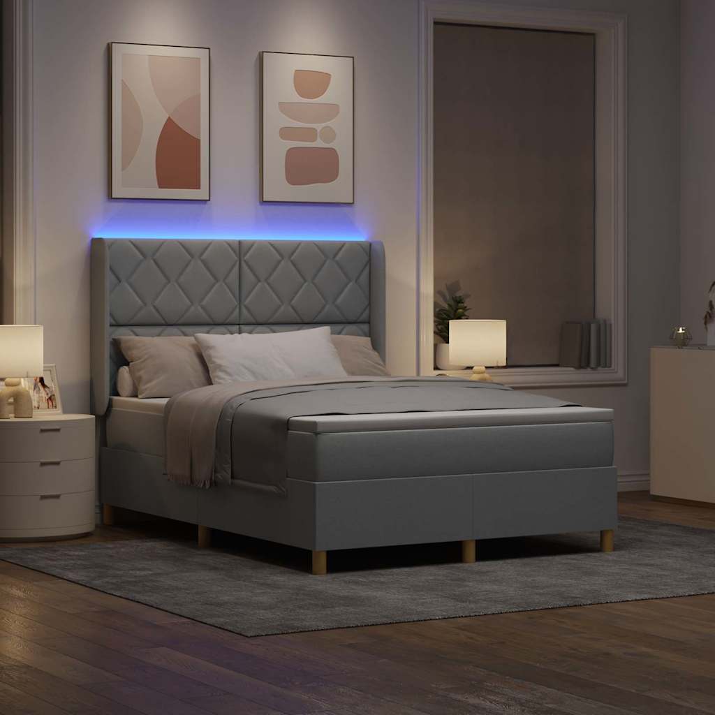 Boxspringbett mit LED-Lichtleisten Hellgrau 160 x 200 cm Stoff