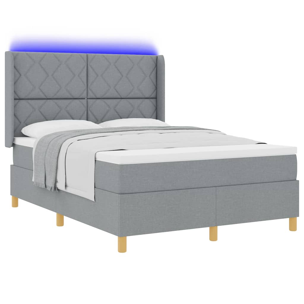 Boxspringbett mit LED-Lichtleisten Hellgrau 160 x 200 cm Stoff