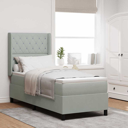 LED Boxspringbett mit Matratze Argyle Hellgrau 80 x 200 cm Samt