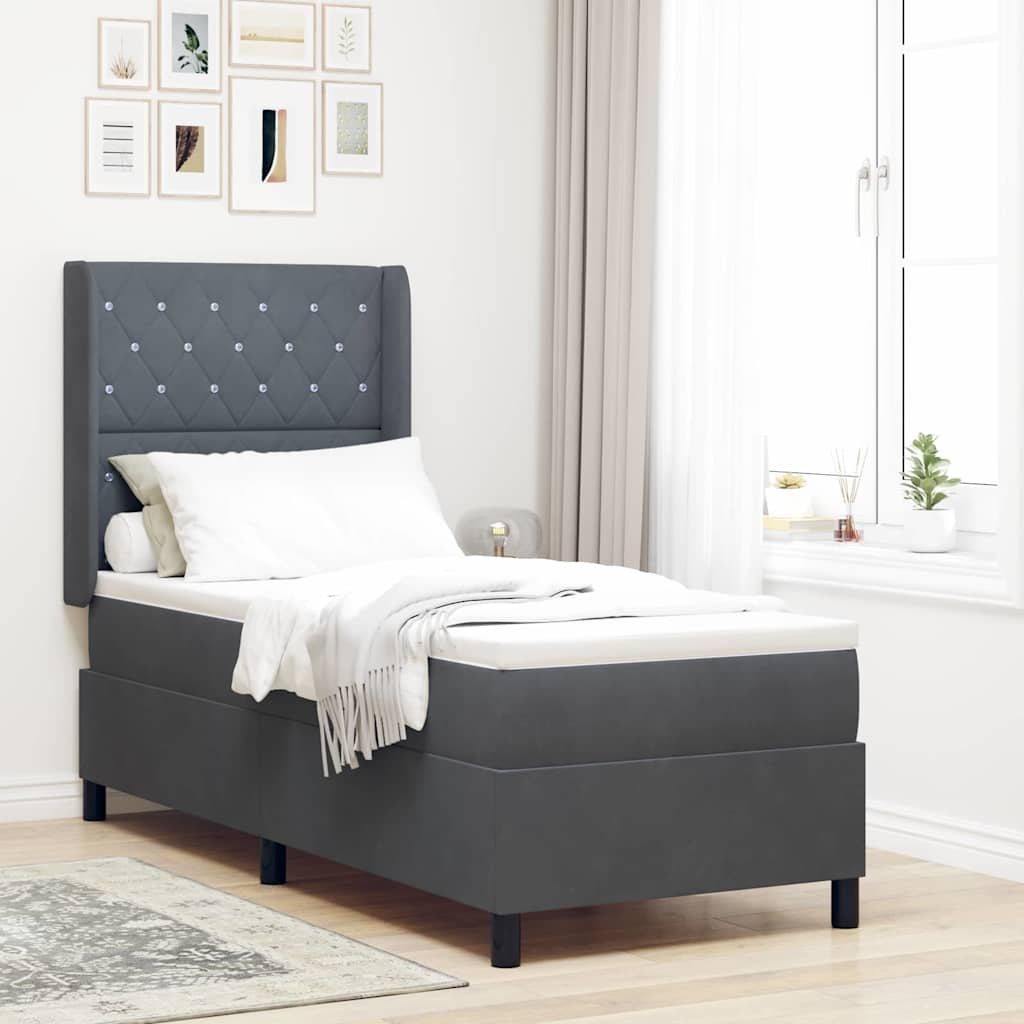 LED Boxspringbett mit Matratze Dunkelgrau 80 x 200 cm Samt