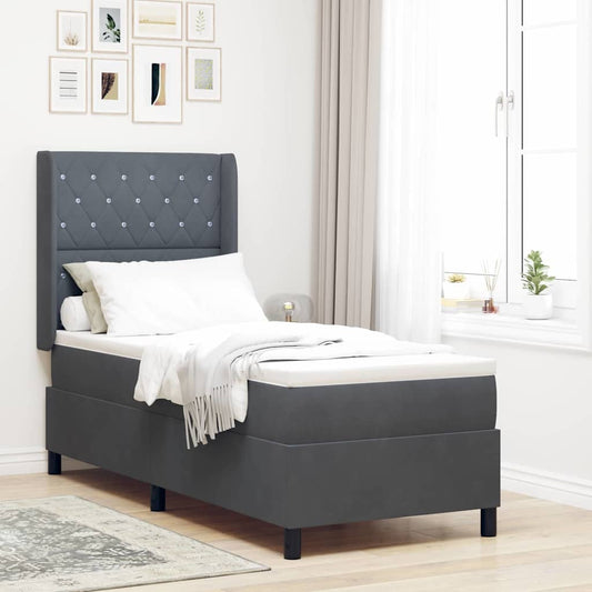 LED Boxspringbett mit Matratze Dunkelgrau 80 x 200 cm Samt