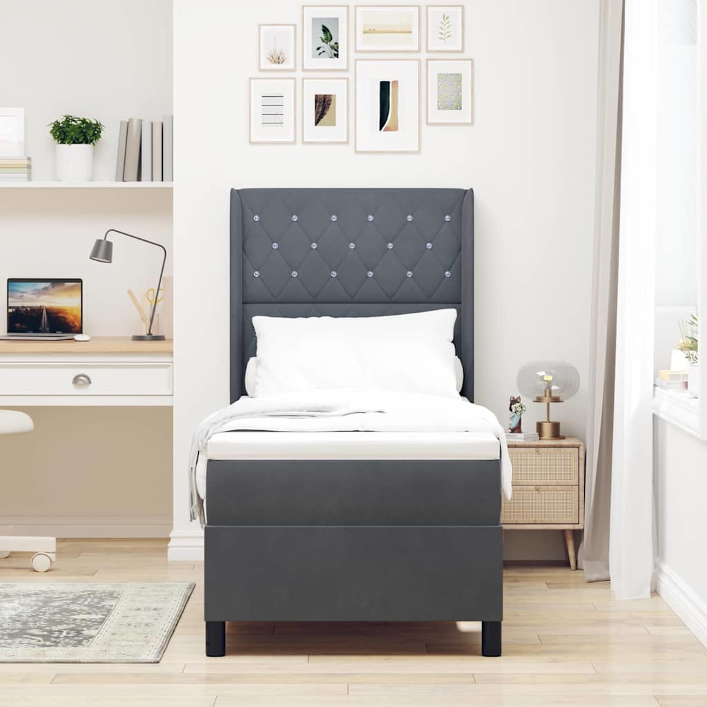 LED Boxspringbett mit Matratze Dunkelgrau 80 x 200 cm Samt