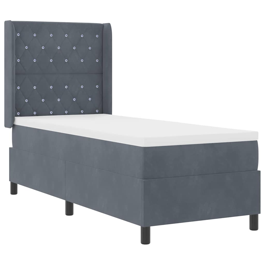 LED Boxspringbett mit Matratze Dunkelgrau 80 x 200 cm Samt