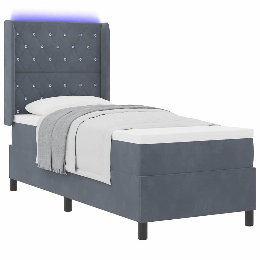 LED Boxspringbett mit Matratze Dunkelgrau 80 x 200 cm Samt