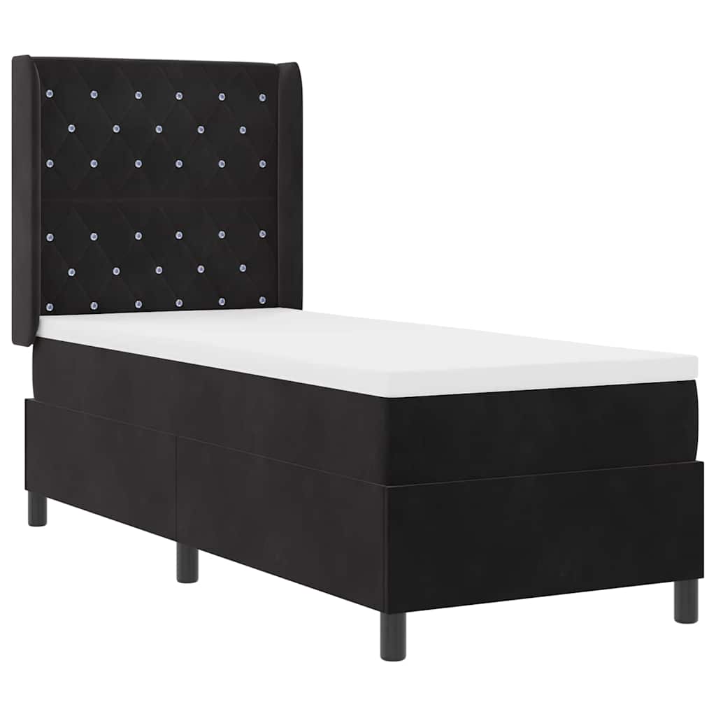 LED Boxspringbett mit Matratze Argyle Schwarz 80 x 200 cm Samt