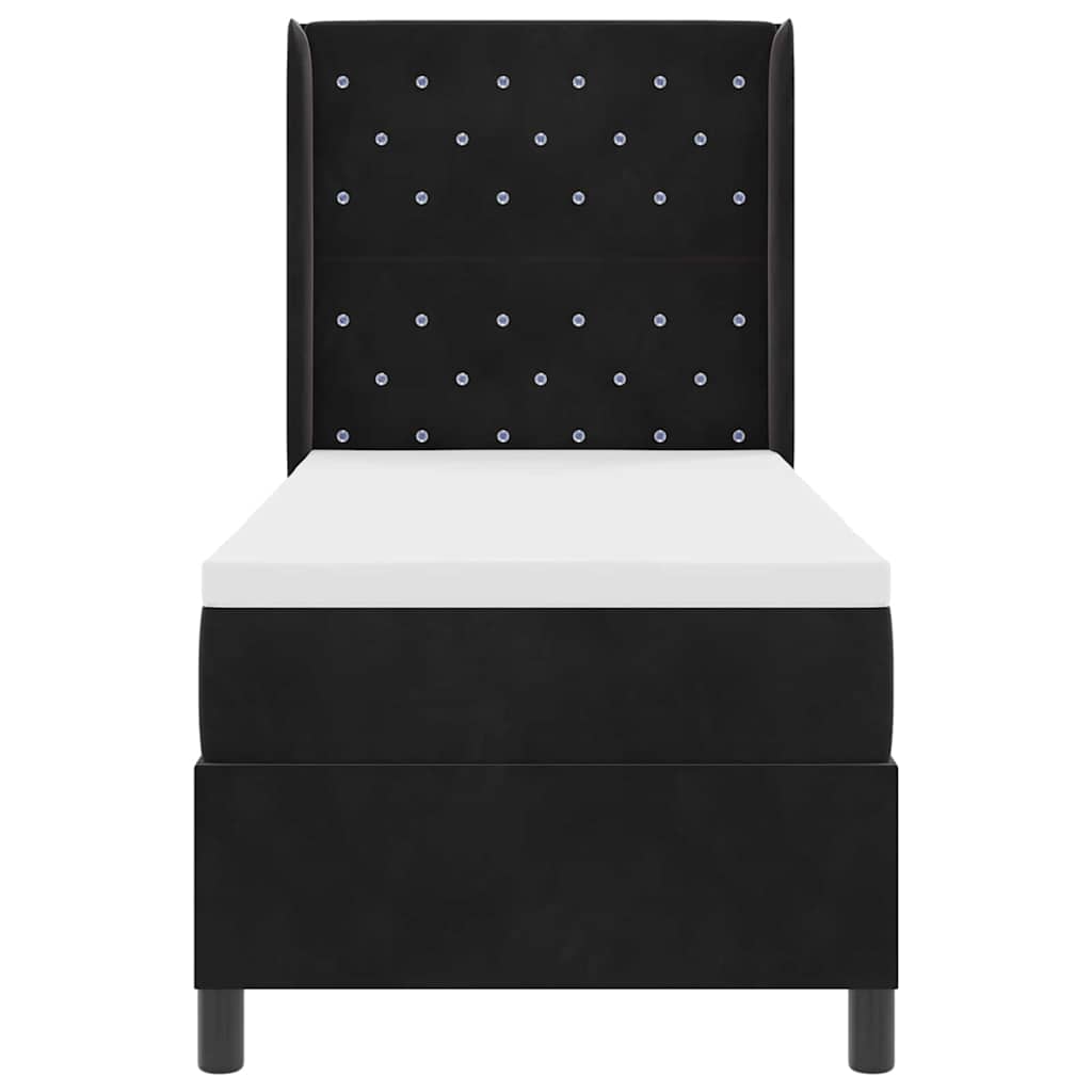 LED Boxspringbett mit Matratze Argyle Schwarz 80 x 200 cm Samt