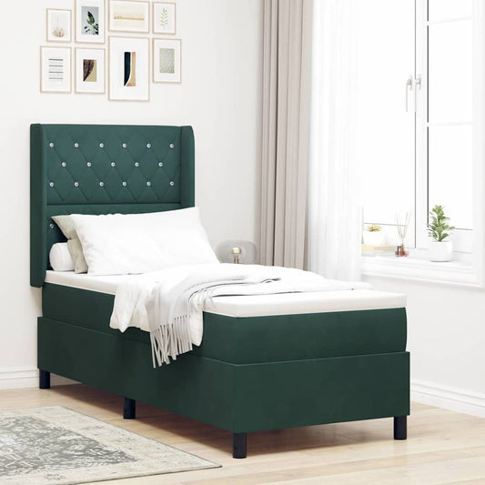 LED Boxspringbett mit Matratze Dunkelgrün 80 x 200 cm Samt