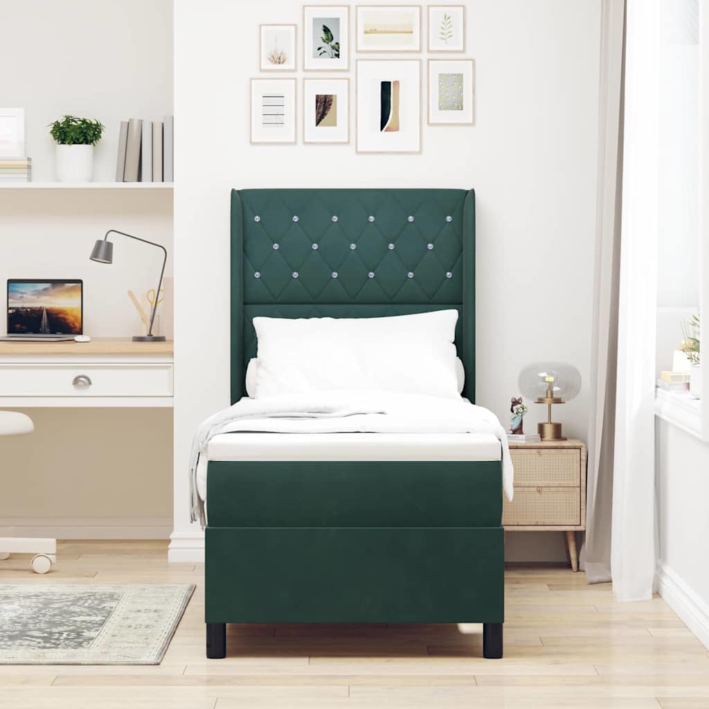LED Boxspringbett mit Matratze Dunkelgrün 80 x 200 cm Samt