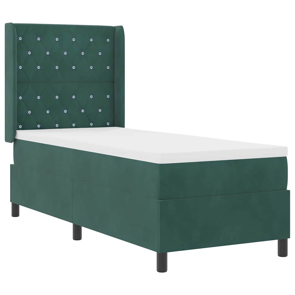 LED Boxspringbett mit Matratze Dunkelgrün 80 x 200 cm Samt