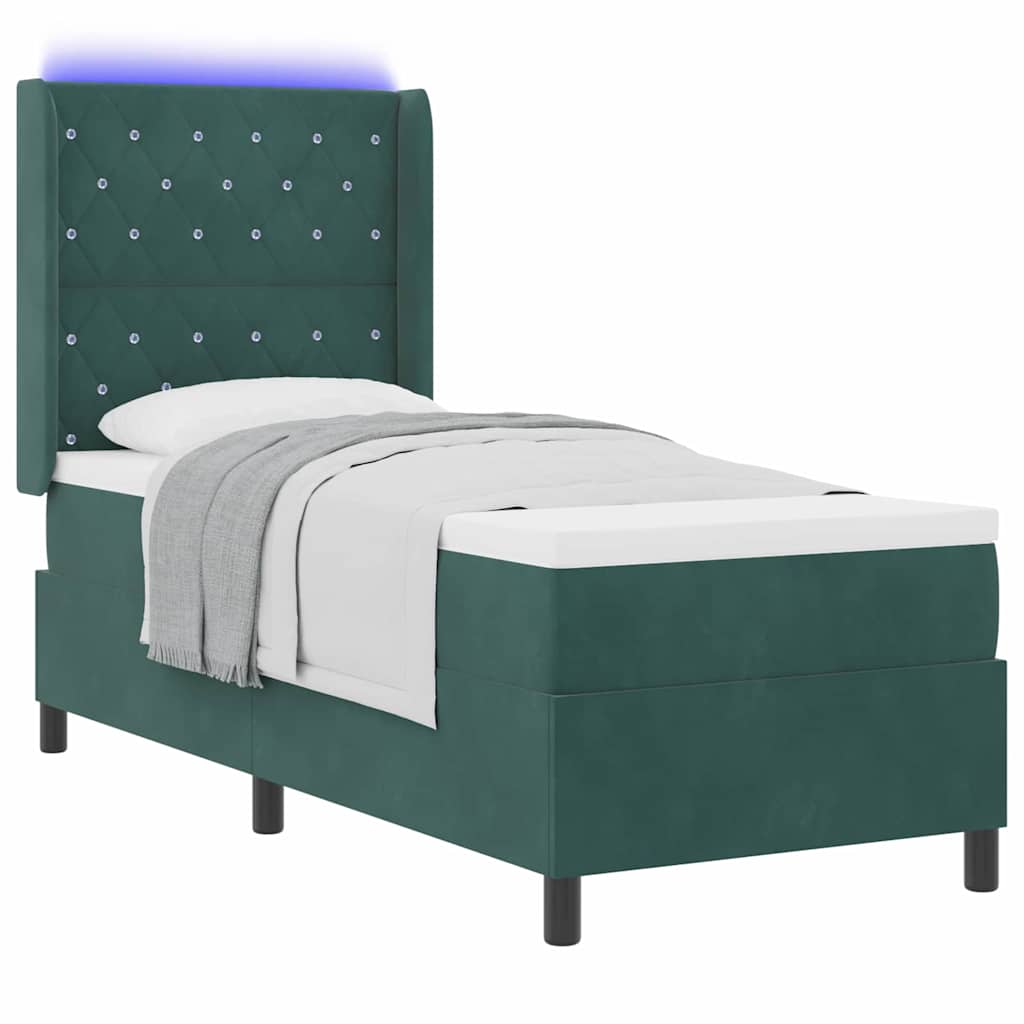LED Boxspringbett mit Matratze Dunkelgrün 80 x 200 cm Samt