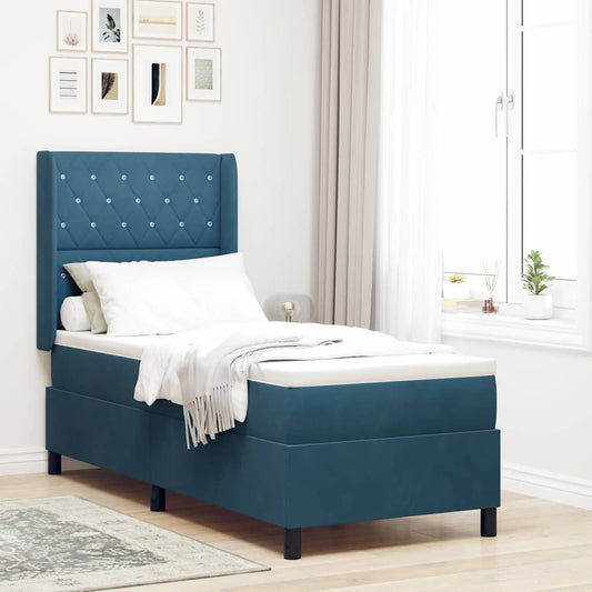 LED Boxspringbett mit Matratze mit Kissen Blau 80 x 200 cm Samt