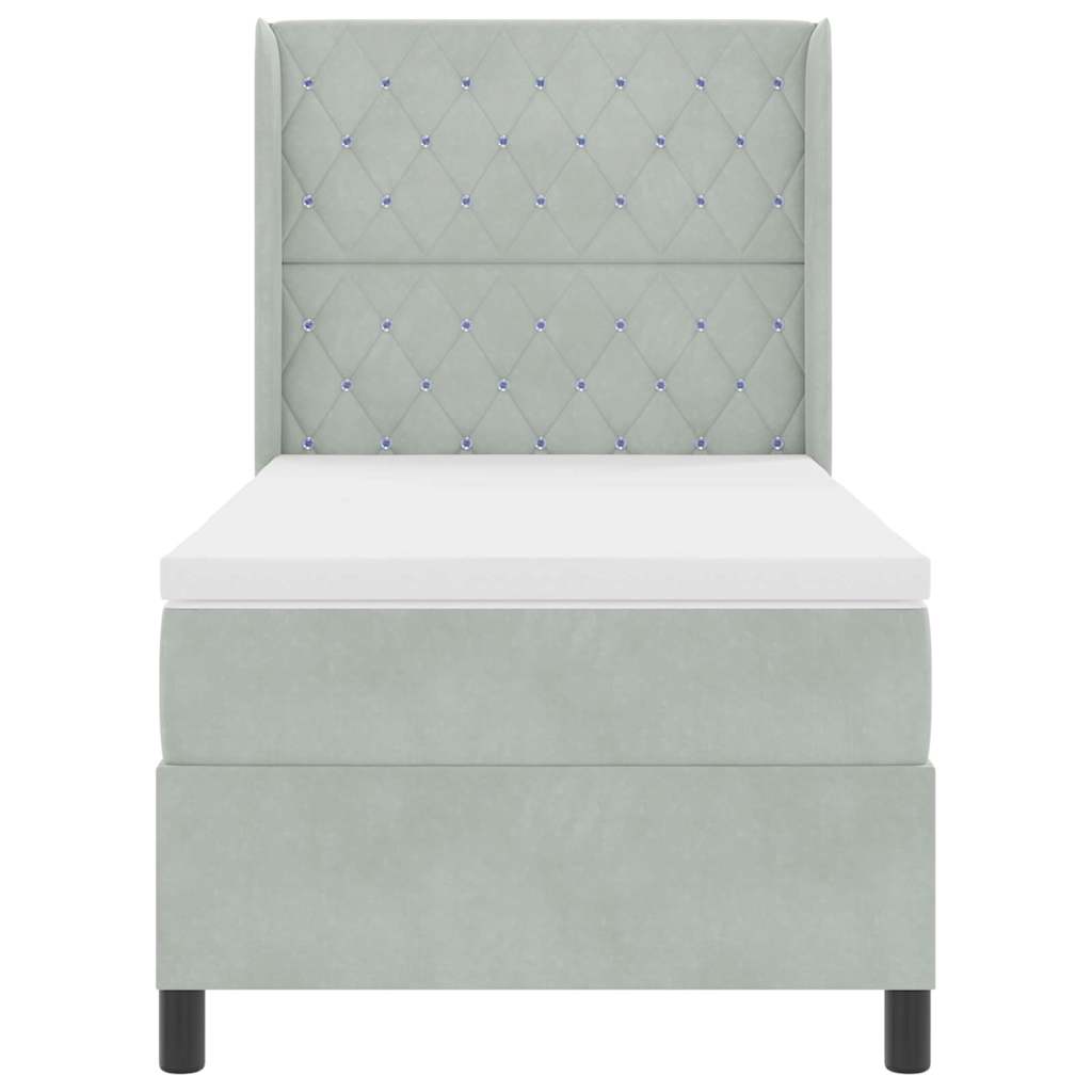 LED Boxspringbett mit Matratze Argyle Hellgrau 90 x 190 cm Samt