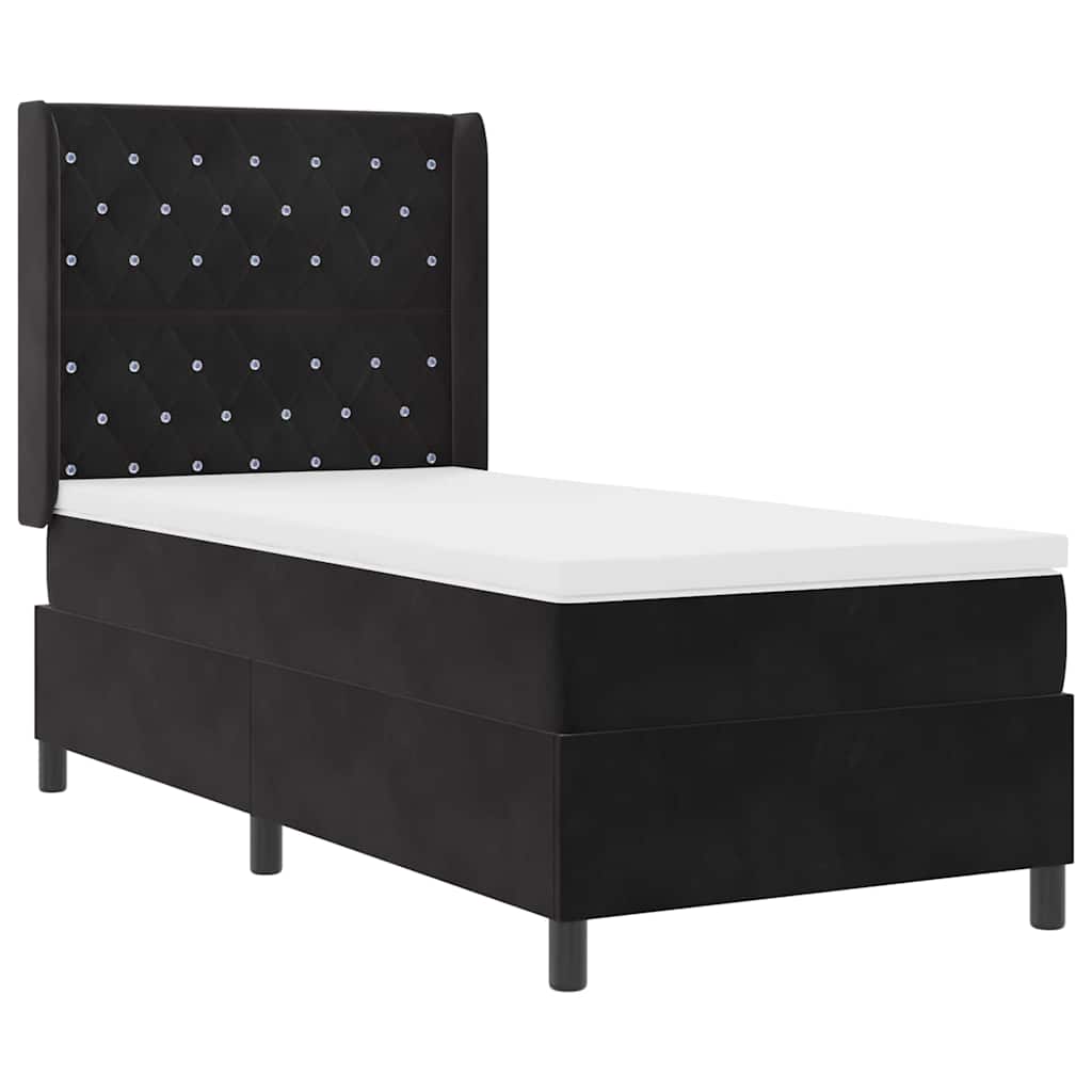 Boxspringbett mit Matratze mit LED Schwarz 90 x 190 cm Samt