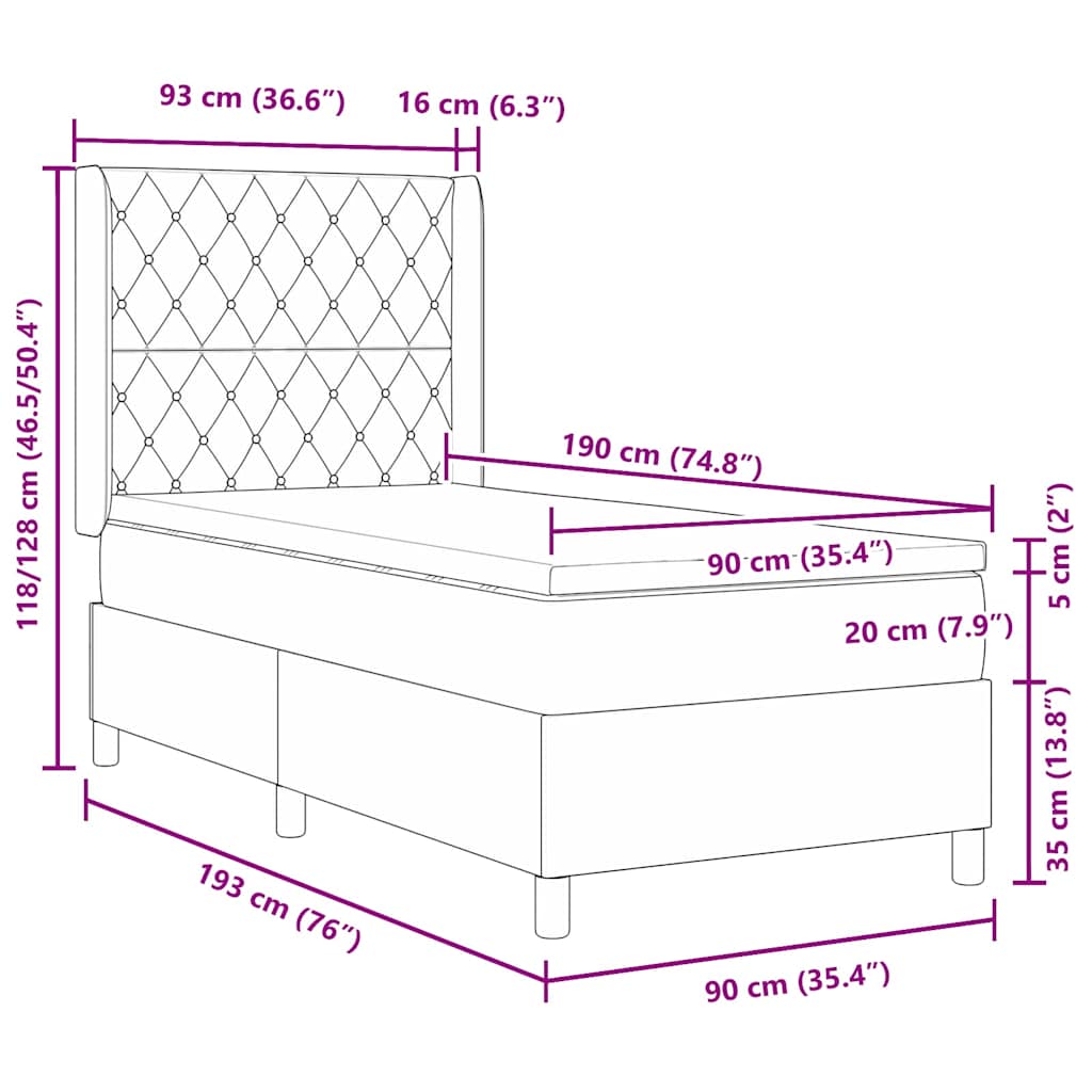 Boxspringbett mit Matratze mit LED Schwarz 90 x 190 cm Samt