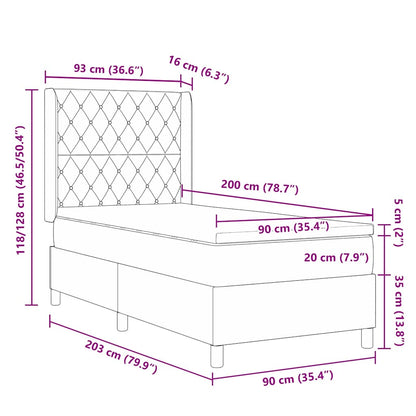 Boxspringbett mit Matratze mit LED Hellgrau 90 x 200 cm Samt
