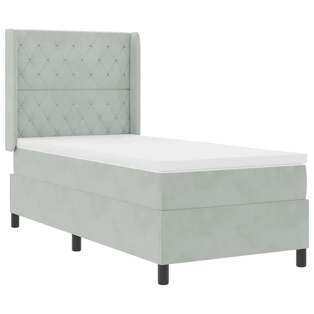 LED Boxspringbett mit Matratze Hellgrau 100 x 200 cm Samt