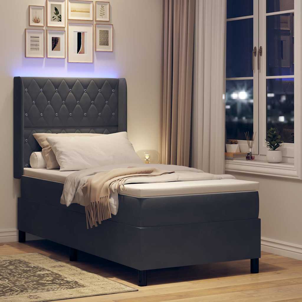 LED Boxspringbett mit Matratze Dunkelgrau 100 x 200 cm Samt