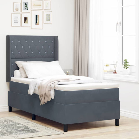 LED Boxspringbett mit Matratze Dunkelgrau 100 x 200 cm Samt
