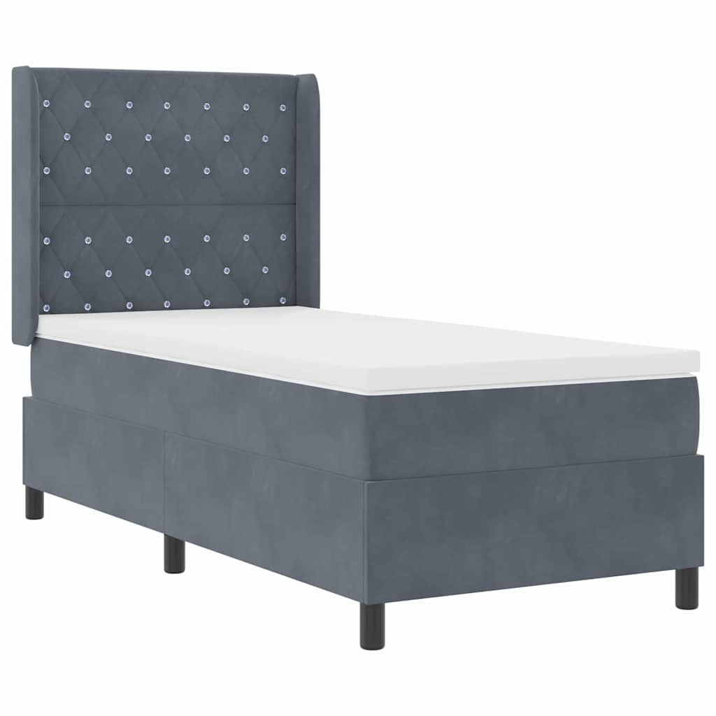 LED Boxspringbett mit Matratze Dunkelgrau 100 x 200 cm Samt