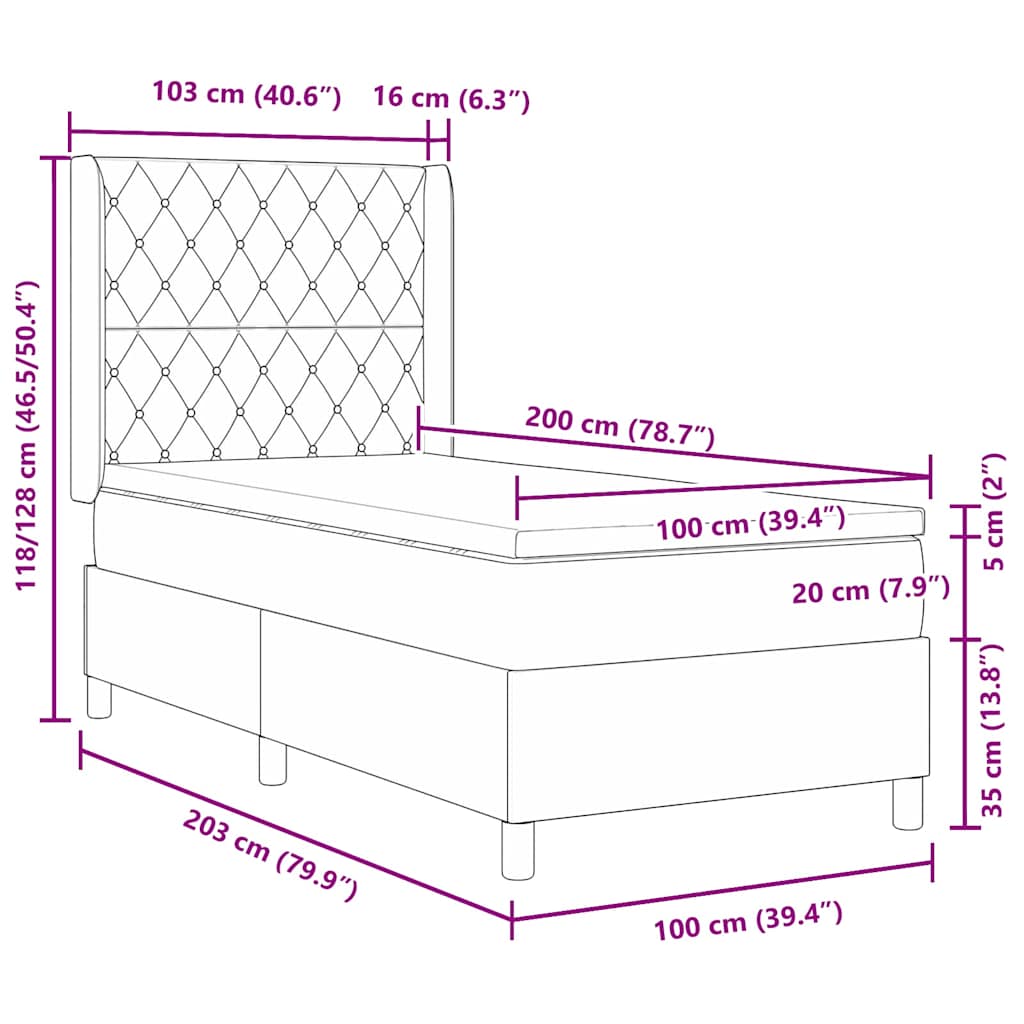 Boxspringbett mit Matratze mit LED Dunkelgrau 100 x 200 cm Samt