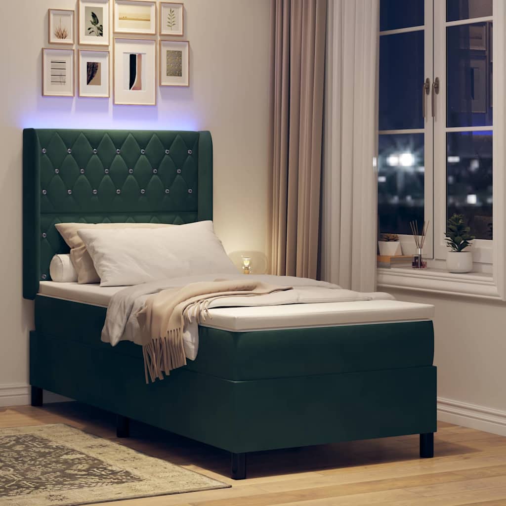 Boxspringbett mit Matratze mit LED Dunkelgrün 100 x 200 cm Samt