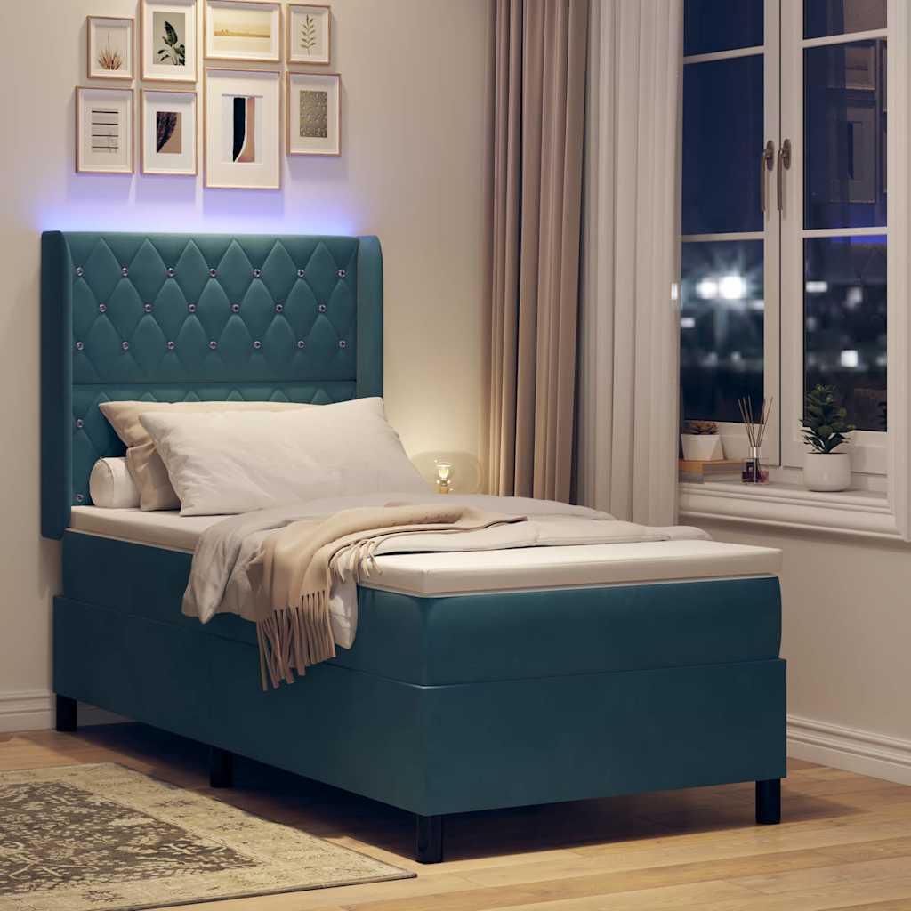 LED Boxspringbett mit Matratze Argyle Blau 100 x 200 cm Samt