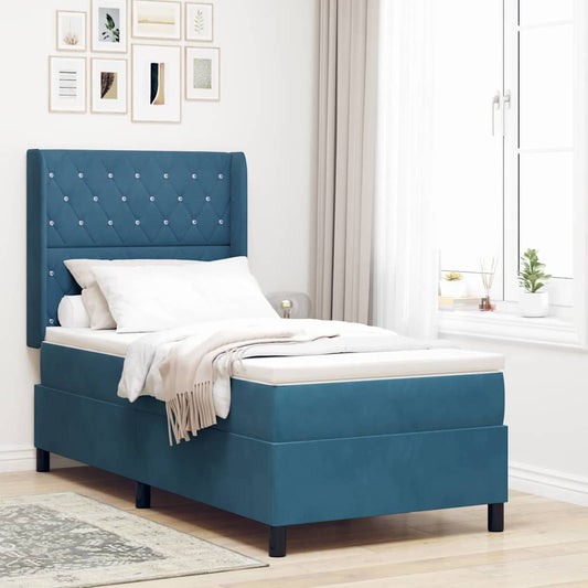 LED Boxspringbett mit Matratze Argyle Blau 100 x 200 cm Samt