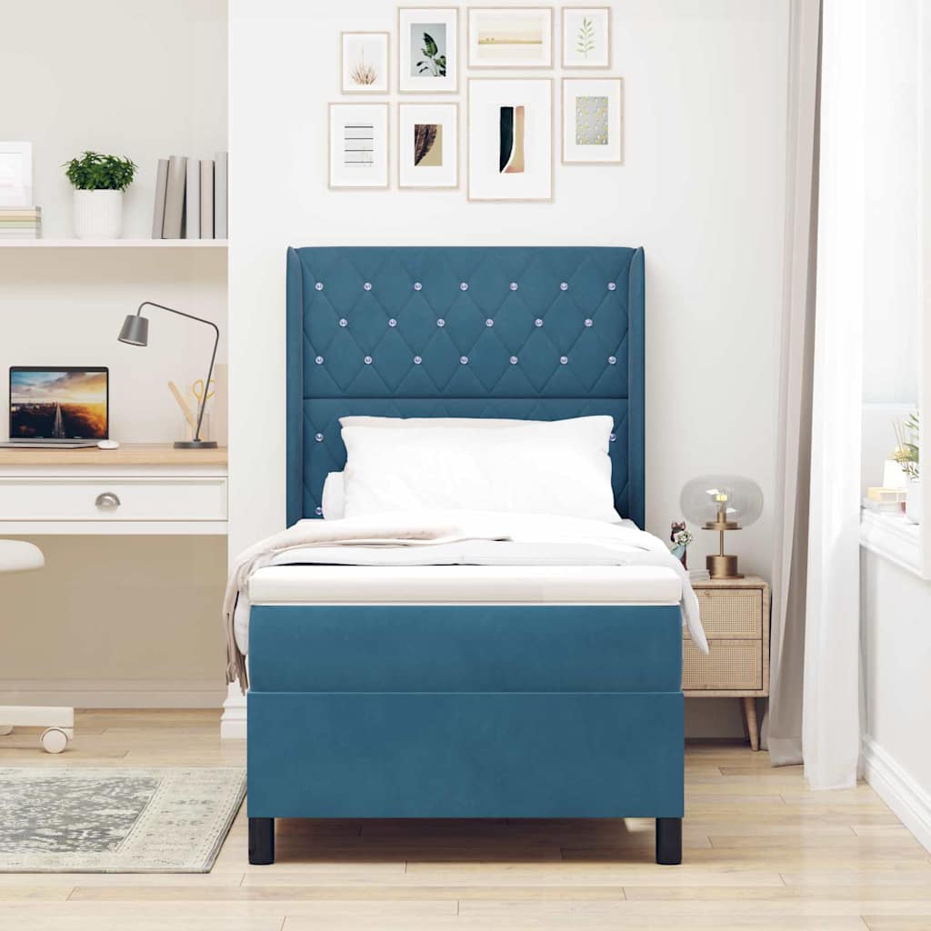 LED Boxspringbett mit Matratze Argyle Blau 100 x 200 cm Samt