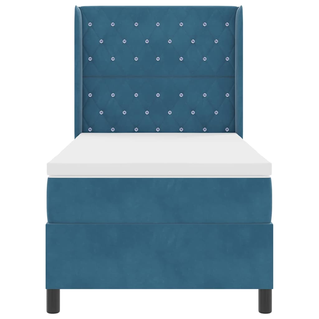 LED Boxspringbett mit Matratze Argyle Blau 100 x 200 cm Samt