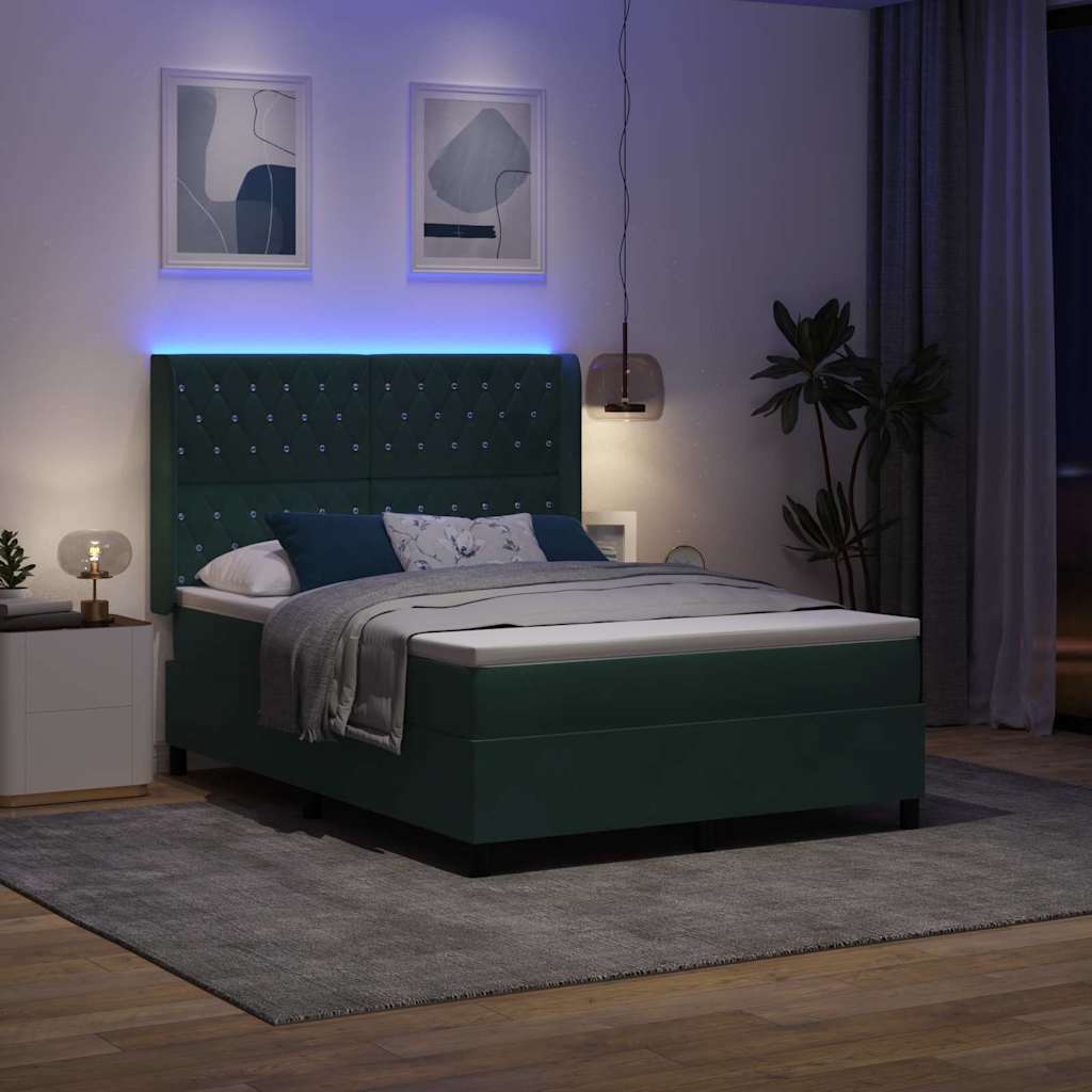 LED Boxspringbett mit Matratze Argyle Grün 140 x 190 cm Samt