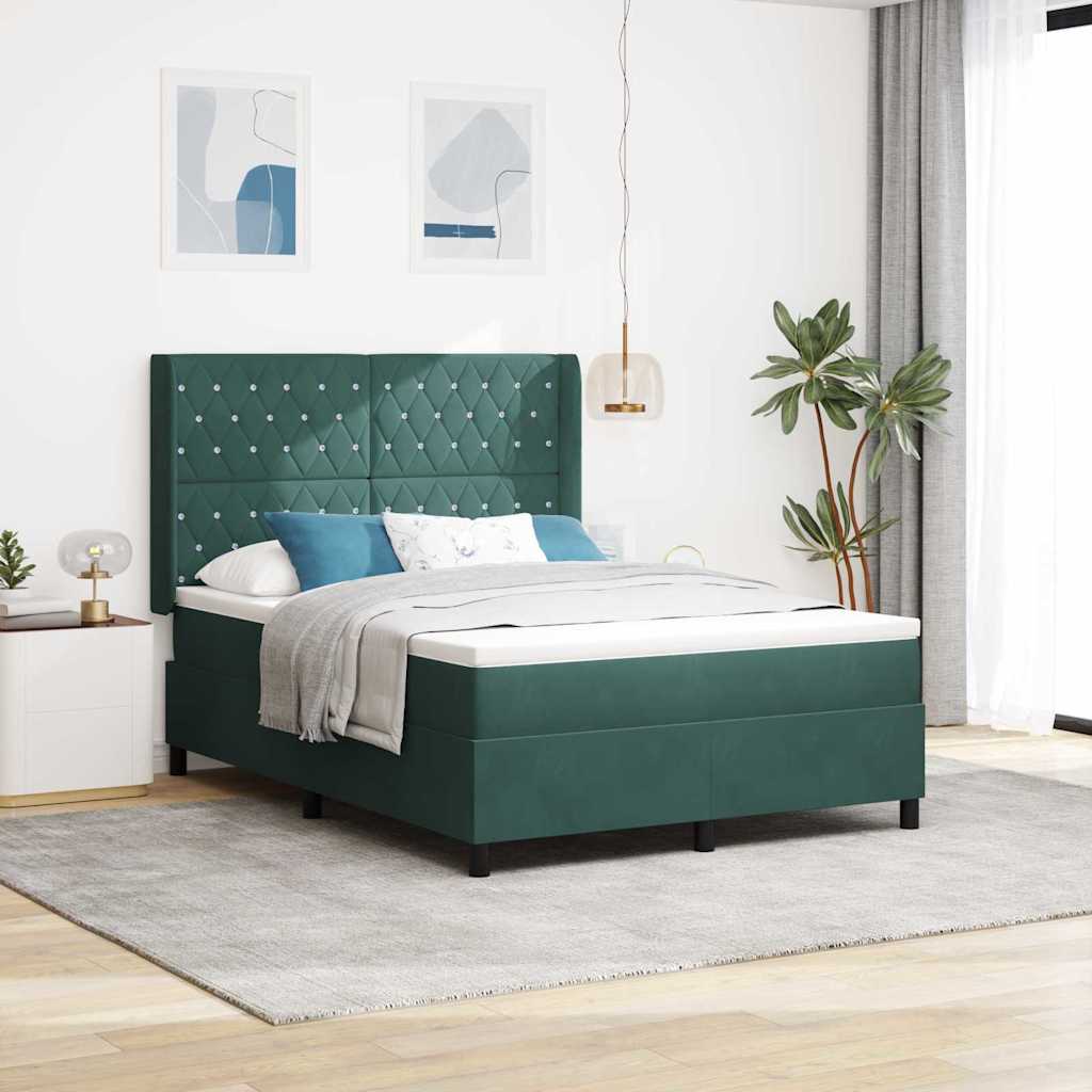 LED Boxspringbett mit Matratze Argyle Grün 140 x 190 cm Samt