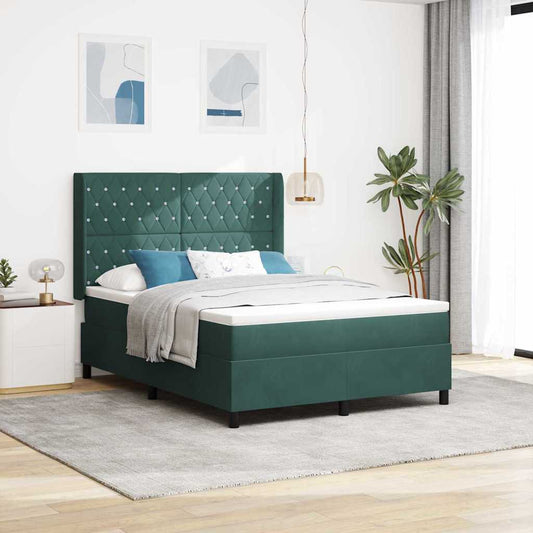 LED Boxspringbett mit Matratze Argyle Grün 140 x 190 cm Samt