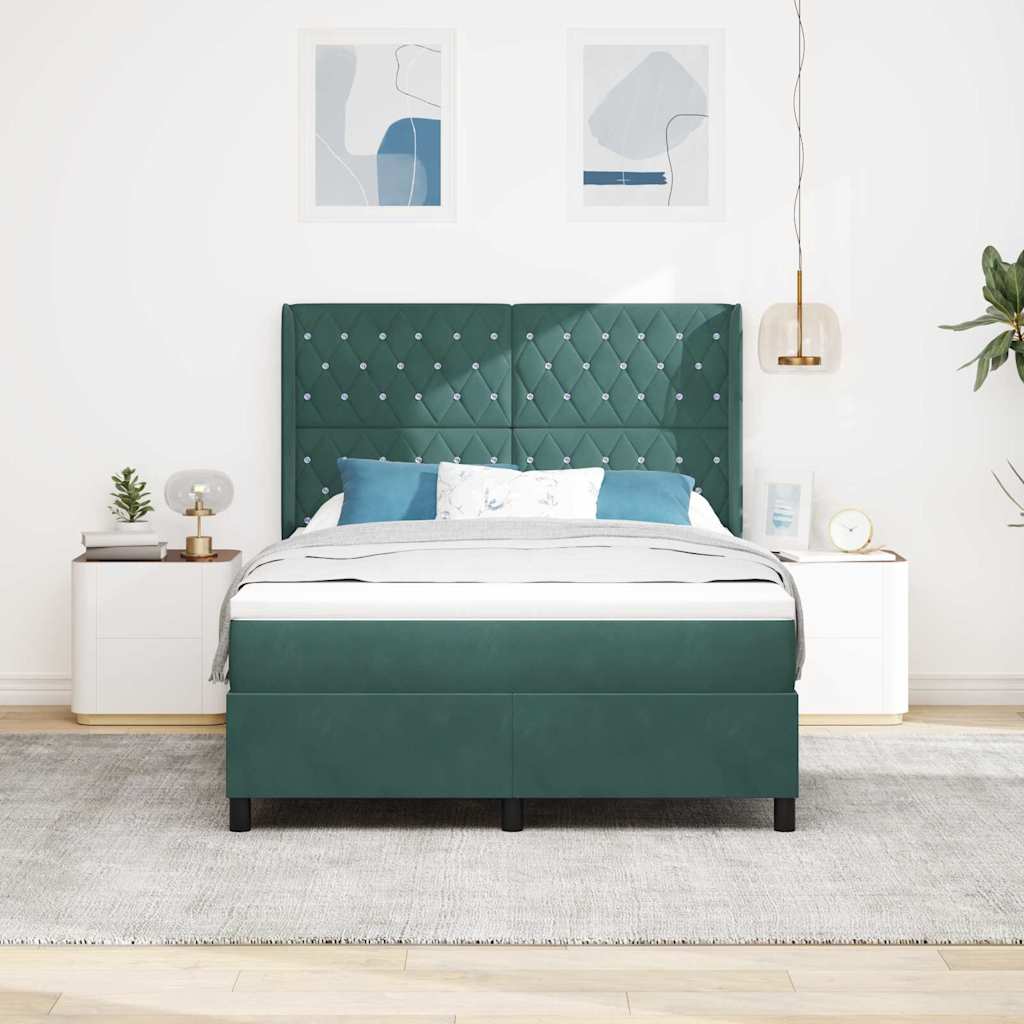 LED Boxspringbett mit Matratze Argyle Grün 140 x 190 cm Samt