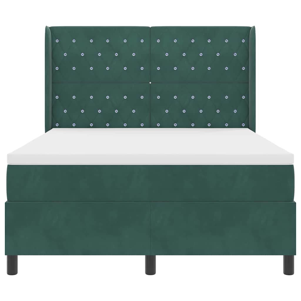 LED Boxspringbett mit Matratze Argyle Grün 140 x 190 cm Samt