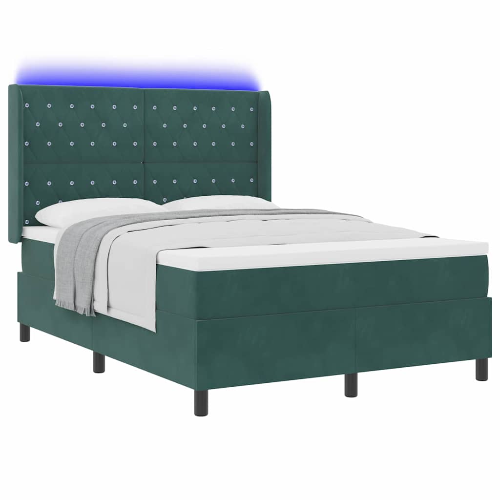 LED Boxspringbett mit Matratze Argyle Grün 140 x 190 cm Samt