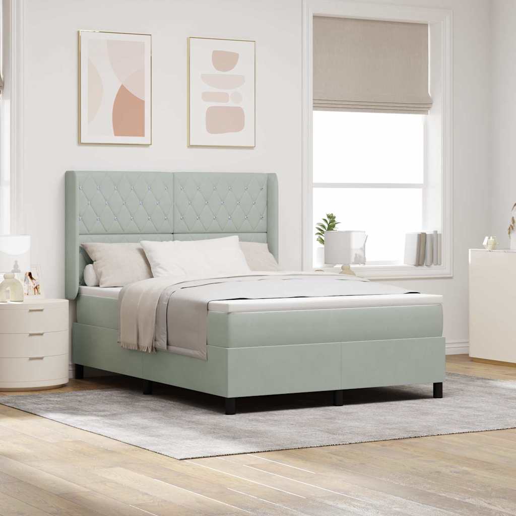 LED Boxspringbett mit Matratze Hellgrau 140 x 200 cm Samt